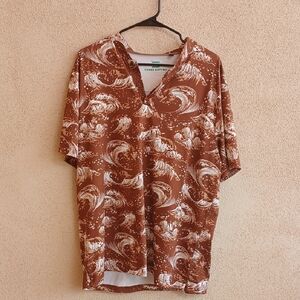 "Make Offer" Three Sixty Six  Brown and White Casual Button Down Shirt